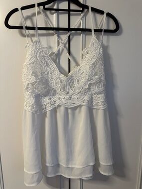 Amazon White Lace Yoke Spaghetti Strap Camisole